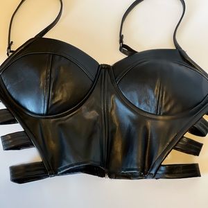 NWOT womens faux leather brallete cropped top